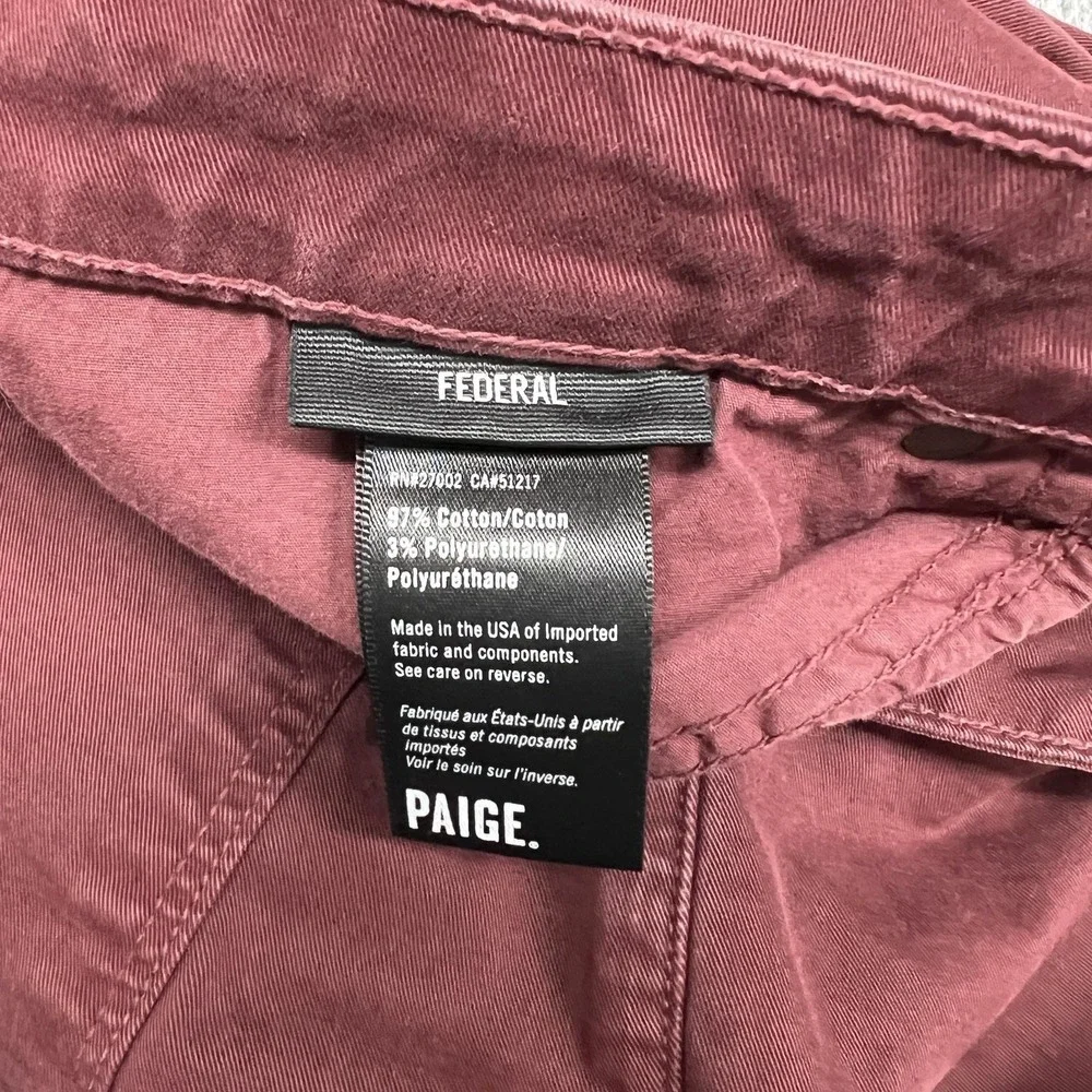 Paige Jeans Mens 31x28 Burgundy Federal Slim Straight Stretch Denim Pants Preppy